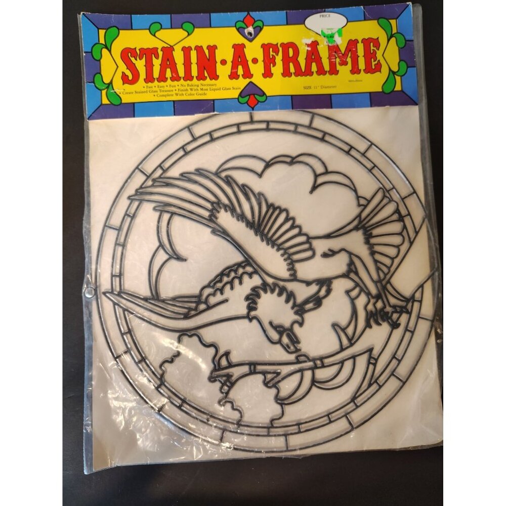 Vintage NOS Stain a Frame Eagle Hawk Plastic, 11" Diameter Suncatcher Kitsch